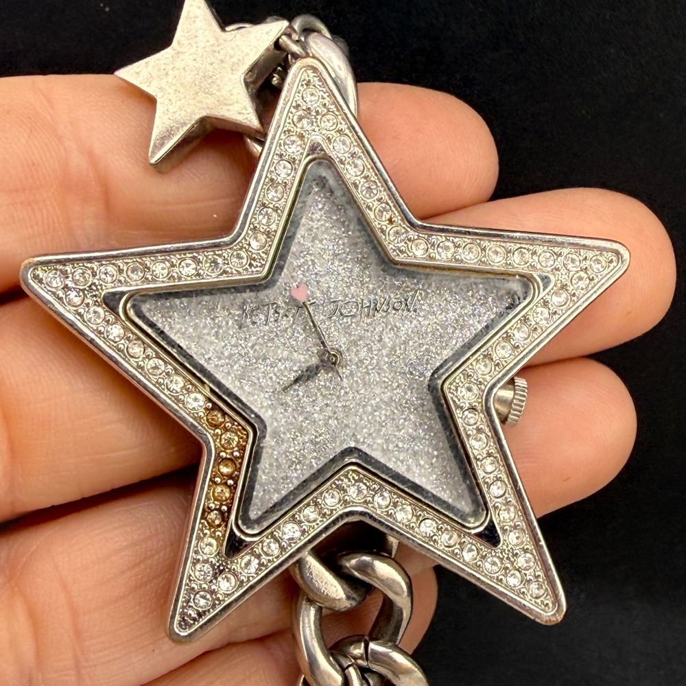 Betsey Johnson Watch Rock Star Silver Tone Rhinestone Charm UNTESTED 6in - Picture 4 of 13